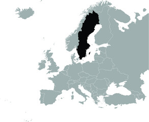 Black Map of Sweden on Gray map of Europe 