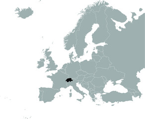 Black Map of Switzerland on Gray map of Europe 