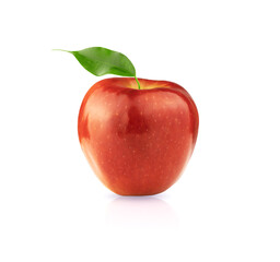 Red Apple. Red apple with one leaf isolated on white background.