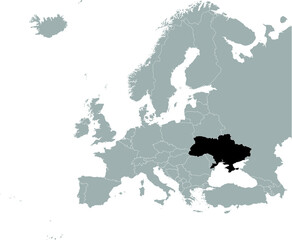 Black Map of Ukraine on Gray map of Europe 