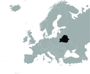 Black Map of Belarus on Gray map of Europe 