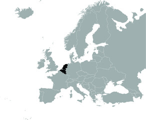 Black Map of Benelux on Gray map of Europe  - obrazy, fototapety, plakaty