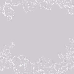 Elegant outline sketching of magnolia flowers, vector illustration, seamless pattern