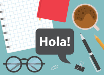 hola (hi in spanish) written in speech bubble- vector illustration © chrupka