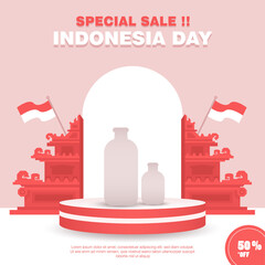 minimalist Indonesia independence day flash sale banner template with traditional gapura decoration