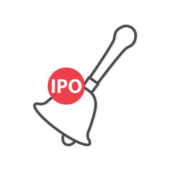 IPO (Initial Public Offering) and opening stock market bell icon - vector illustration