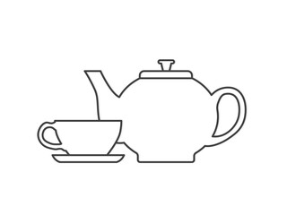 black outline of teapot and cup icon- vector illustration