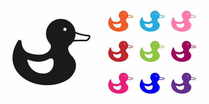 Black Rubber duck icon isolated on white background. Set icons colorful. Vector