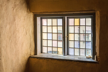 Old stained glass windows in a castle