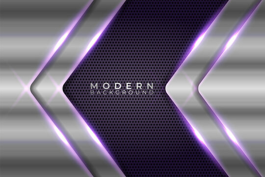 Abstract Modern Shiny Metallic Geometric Arrow Silver with Purple Background