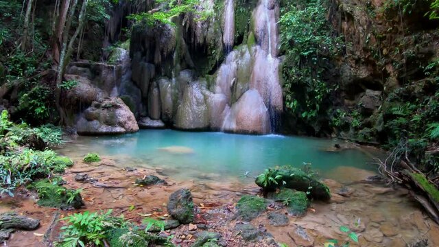 4K Video, Wang Tong Waterfall located in Buatong Waterfall and Chet Si Fountain National Park, Chiang Mai, Thailand.