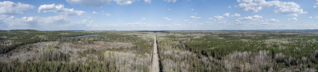 Aerial Of Logging Road In Northern Ontario During Spring