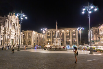 Fototapeta premium Catania (Sicilia, Italy) - The artistic historical center in the metropolitan city of Catania, Sicily region, during the summer.