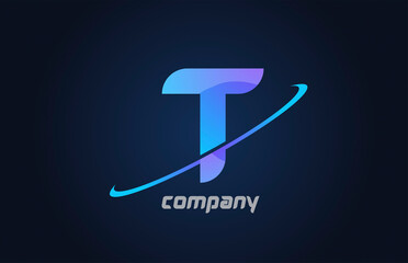 T blue swoosh alphabet letter logo icon template. Creative design for business and company
