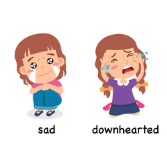 synonyms adjectives sad and downhearted vector illustration