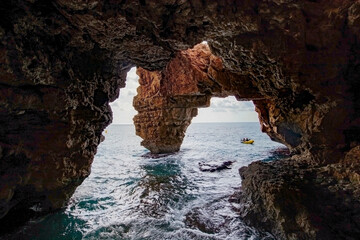 Mediterranean arc rock formations in the spanish coast, Cala Moraig, cova dels arcs
