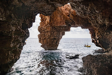 Mediterranean arc rock formations in the spanish coast, Cala Moraig, cova dels arcs