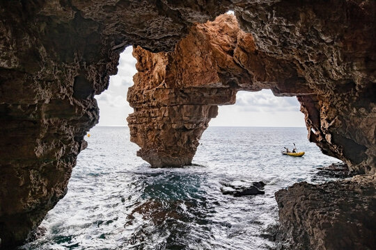 Mediterranean arc rock formations in the spanish coast, Cala Moraig, cova dels arcs