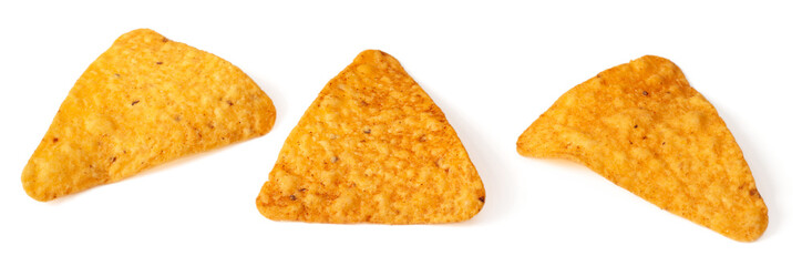 Flavoured corn chips isolated on white background