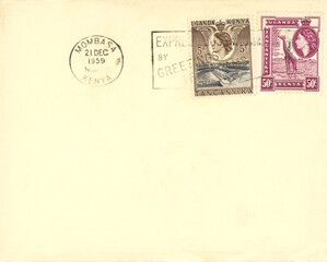 vintage retro alt old envelope umschlag benutzt used frankiert cancel afrika africa mombasa kenya...