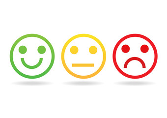 Green smile and red angry  icon isolated on white background. Emotion feedback scale symbol. Vector illustration in flat design.