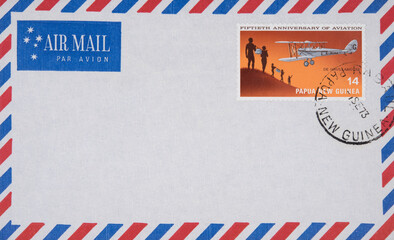 papua new guinea vintage retro alt old envelope umschlag benutzt used australien luftpost airmail...