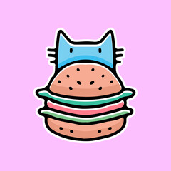 kawaii cat and burger, illustration for stickers and t shirt.