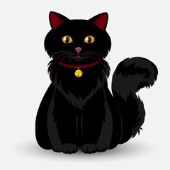 Vector cute black cat on white background
