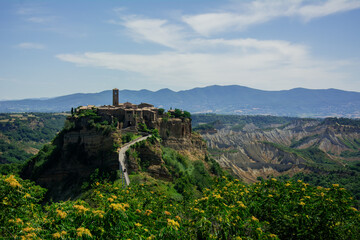 Panorama of the beautiful medieval village of Civita di Bagnoregio; famous landmarks of Italy