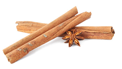 Cinnamon sticks and anise star isolated on white background