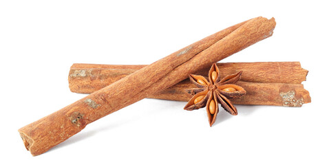 Cinnamon sticks and anise star isolated on white background