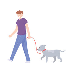 boy walking with his dog