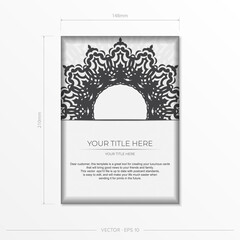 postcards in white with black ornaments. Vector design of invitation card with mandala patterns.
