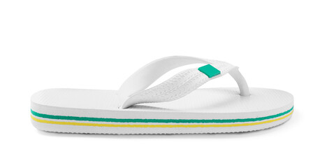 Single flip flop isolated on white. Beach footwear