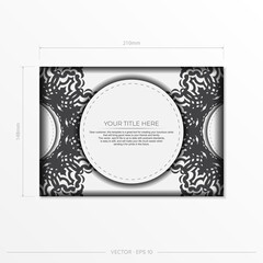 postcards in white with black patterns. Vector design of invitation card with mandala ornament.