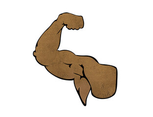 Muscular man showing biceps on white background, closeup. Silhouette of hand made with amino acids powder