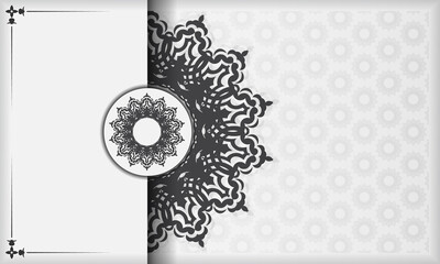 White banner with black ornaments and place under the text. Print-ready invitation design with mandala patterns.
