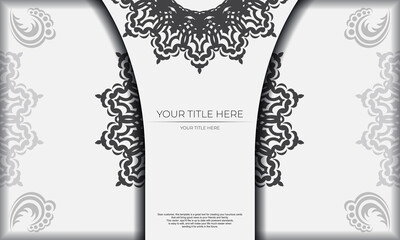 White template banner with black ornaments and place under the text. Template for design printable invitation card with mandala patterns.