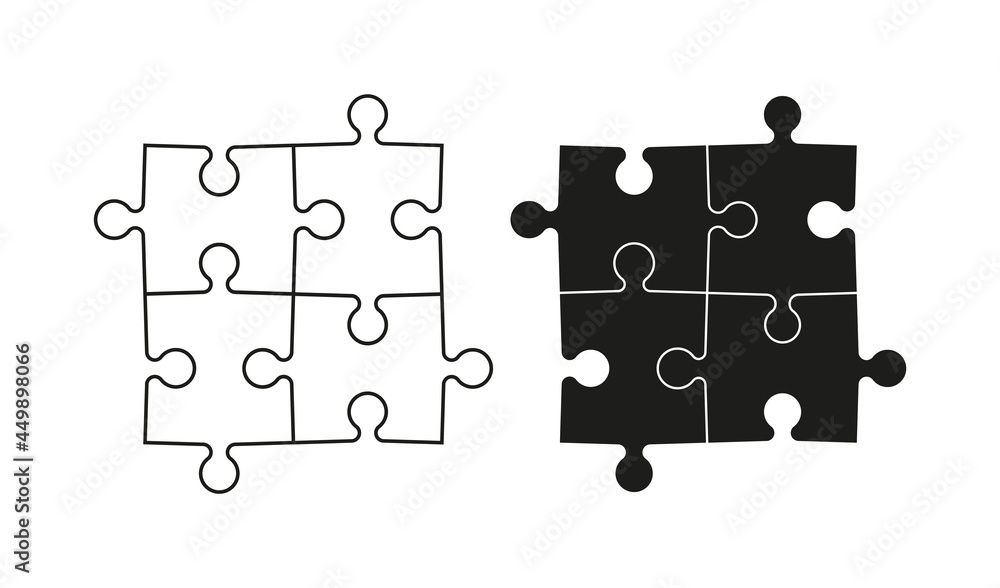 Poster puzzle icon. jigsaw with four piece. logo for logic and business solution. 4 part of puzzle for game