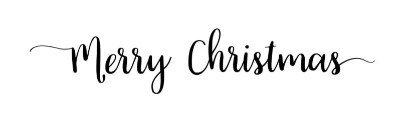 Merry christmas text font. Lettering of happy xmas. Design calligraphy of text for greeting. Black vintage logo for typography. Creative drawing headline for christmas on white background. Vector.