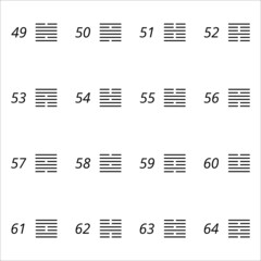 I ching hexagrams set from book of changes, 49-64 human design gates. For presentation, educational materials. Vector  illustration
