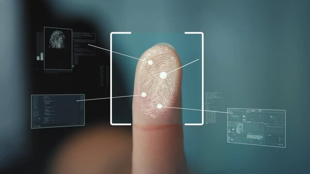 Login with fingerprint scanning technology provides access with biometrics identification identify personal, security system concept, password control through fingerprint