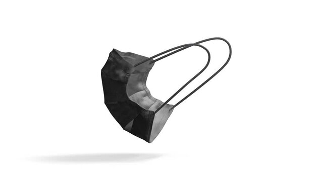 Blank black medical mask mock up, looped rotation, isolated