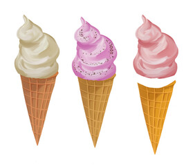 Ice-cream cone, digital illustration on a white background