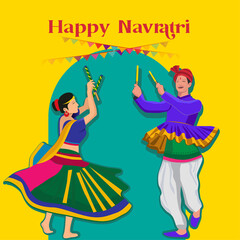 Navratri Garba Girl PLaying Dandiya Multicolor