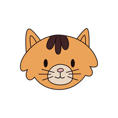 Cartoon ginger cat head isolated. Colored vector illustration of a tabby cat head with an outline on a white background. Cute pet illustration.