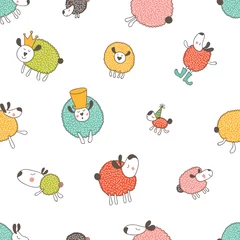Meubelstickers Lovely sleepy sheep. Seamless pattern can be used for wallpaper, pattern fills, web page backgrounds, surface textures. © vyazovskaya