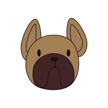Cartoon bulldog head isolated. Colored vector illustration of a bulldog head with an outline on a white background. Cute pet illustration.