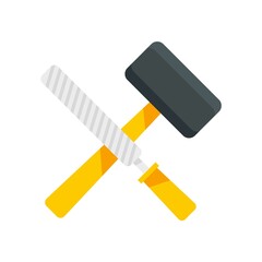 Reconstruction hammer tools icon flat isolated vector