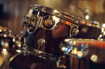 Obraz na płótnie Canvas Drum kit closeup, percussion musical instrument